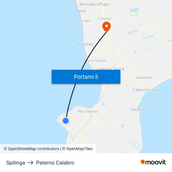 Spilinga to Paterno Calabro map