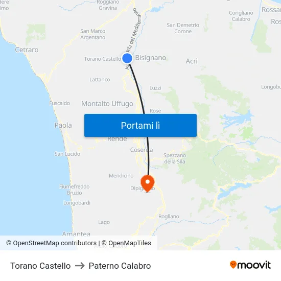 Torano Castello to Paterno Calabro map