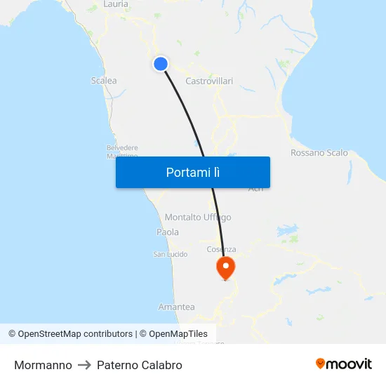 Mormanno to Paterno Calabro map