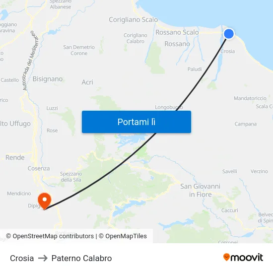 Crosia to Paterno Calabro map