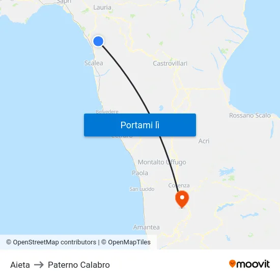 Aieta to Paterno Calabro map