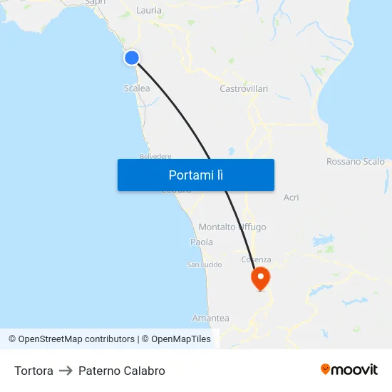 Tortora to Paterno Calabro map