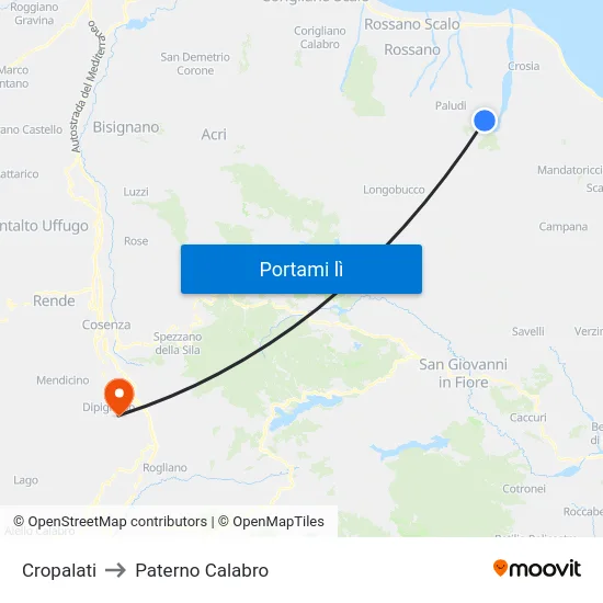 Cropalati to Paterno Calabro map