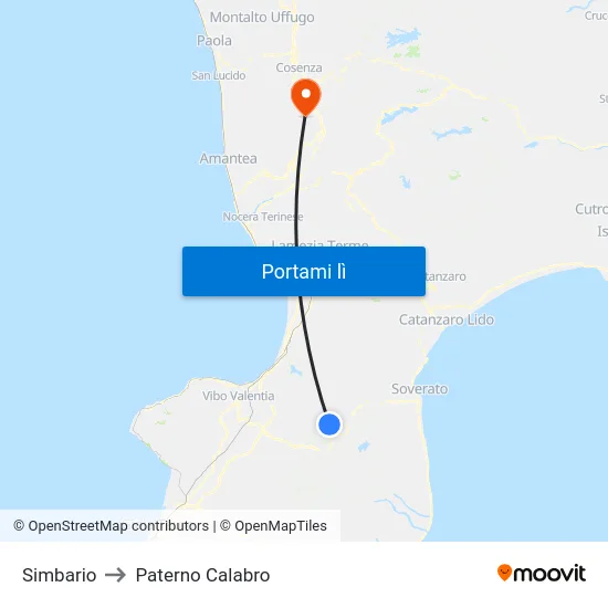 Simbario to Paterno Calabro map