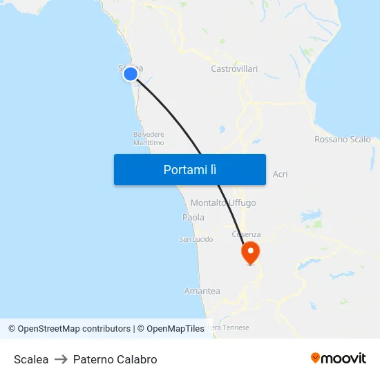 Scalea to Paterno Calabro map