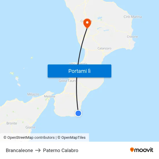 Brancaleone to Paterno Calabro map