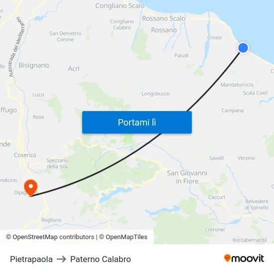 Pietrapaola to Paterno Calabro map