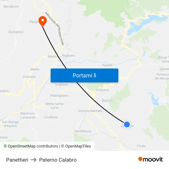 Panettieri to Paterno Calabro map