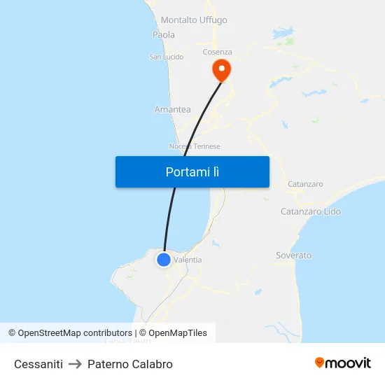 Cessaniti to Paterno Calabro map