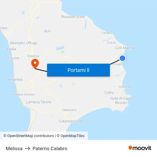 Melissa to Paterno Calabro map