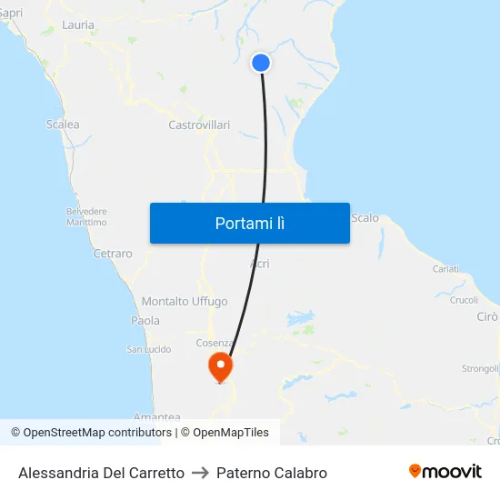Alessandria Del Carretto to Paterno Calabro map