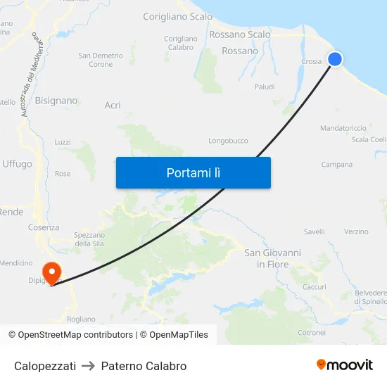 Calopezzati to Paterno Calabro map