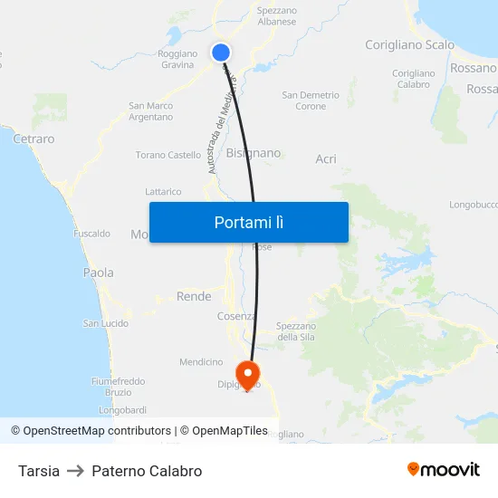 Tarsia to Paterno Calabro map