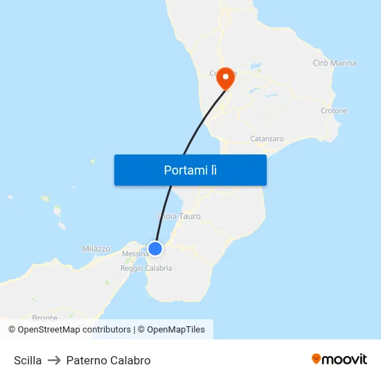 Scilla to Paterno Calabro map