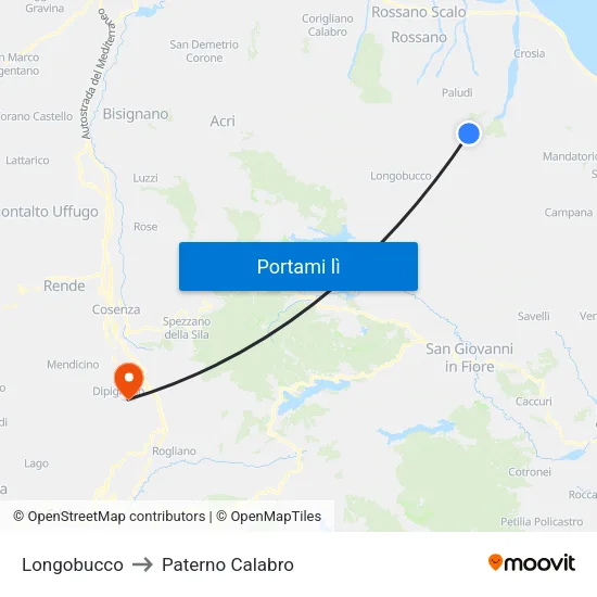 Longobucco to Paterno Calabro map