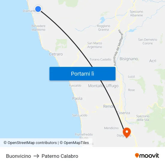 Buonvicino to Paterno Calabro map