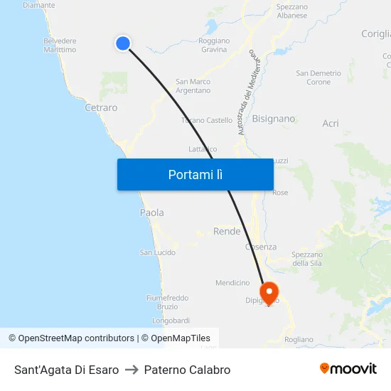 Sant'Agata Di Esaro to Paterno Calabro map