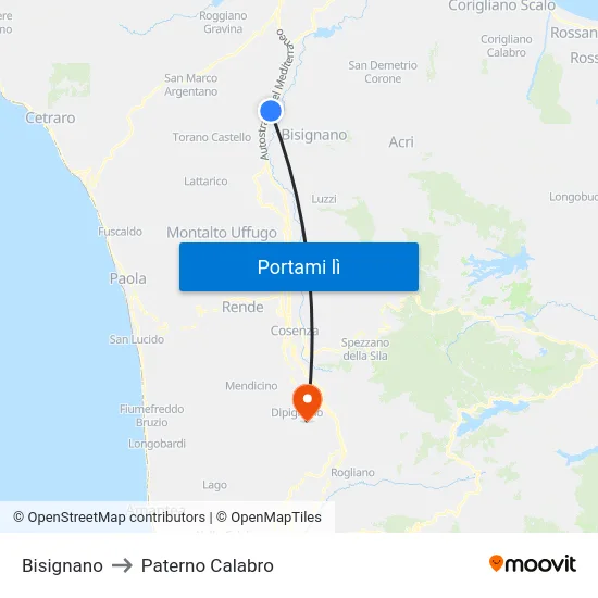 Bisignano to Paterno Calabro map