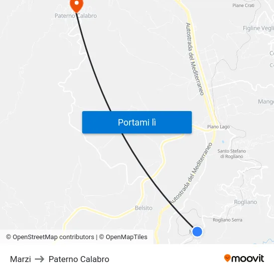 Marzi to Paterno Calabro map