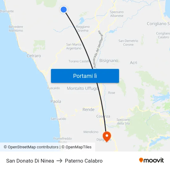 San Donato Di Ninea to Paterno Calabro map