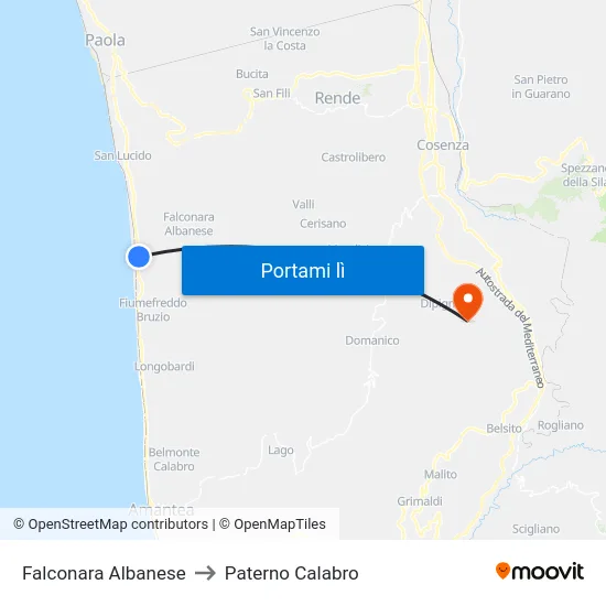 Falconara Albanese to Paterno Calabro map