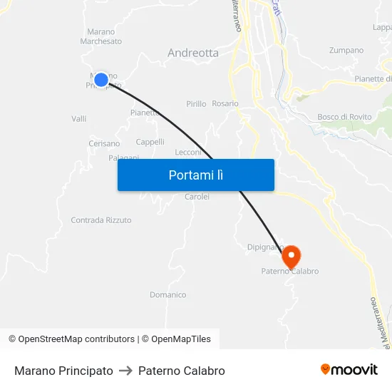 Marano Principato to Paterno Calabro map