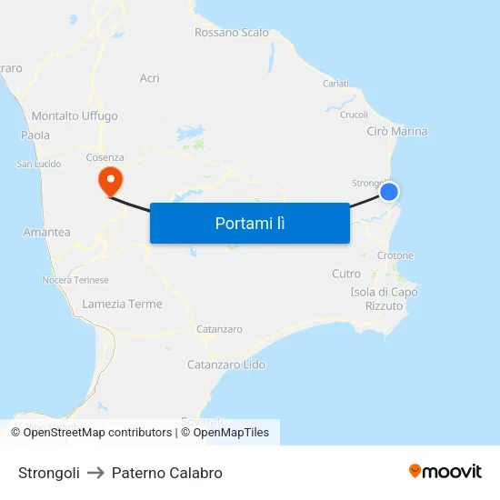 Strongoli to Paterno Calabro map