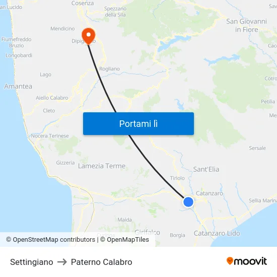 Settingiano to Paterno Calabro map