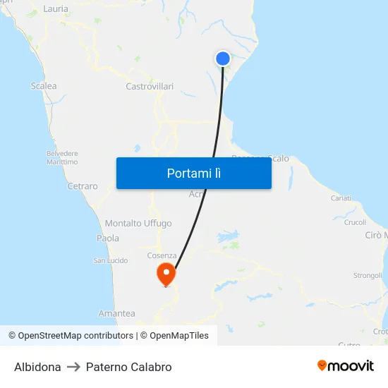 Albidona to Paterno Calabro map
