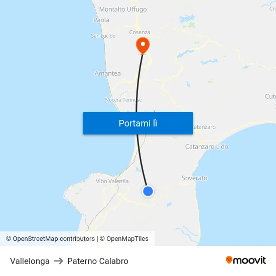 Vallelonga to Paterno Calabro map