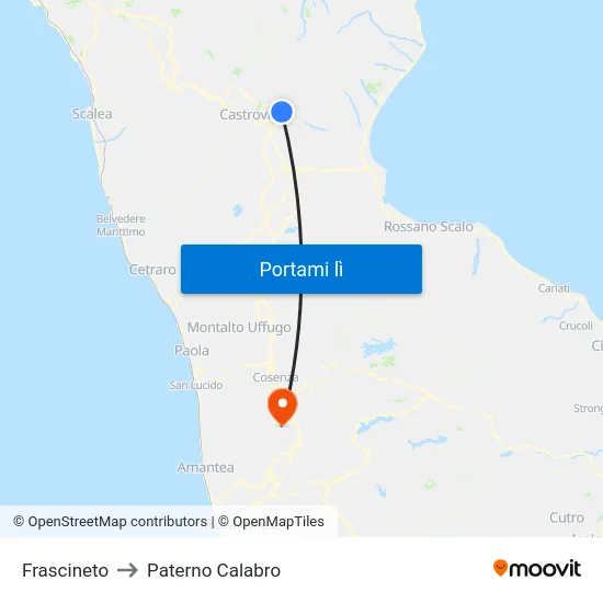Frascineto to Paterno Calabro map