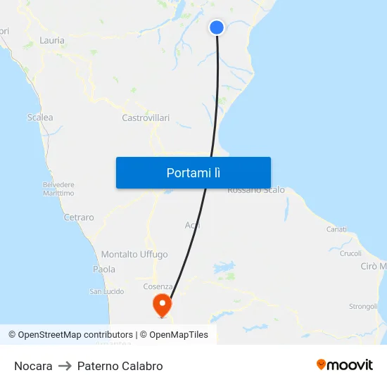 Nocara to Paterno Calabro map