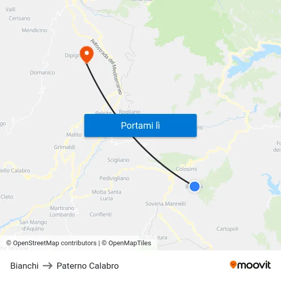 Bianchi to Paterno Calabro map