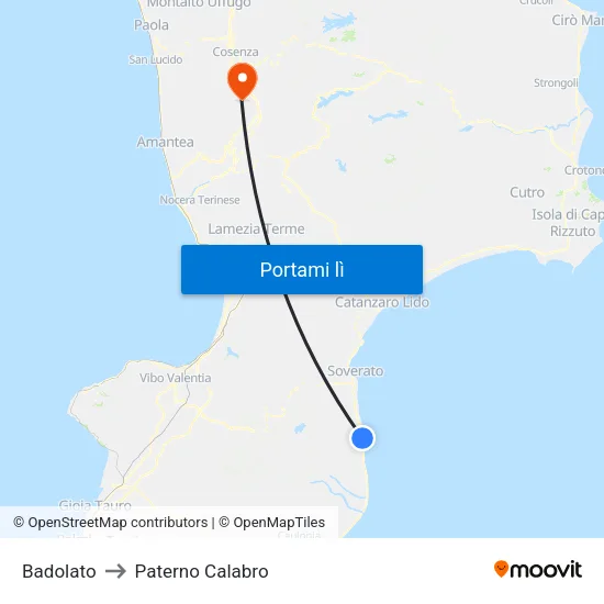 Badolato to Paterno Calabro map