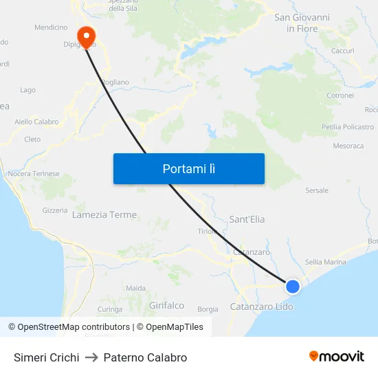 Simeri Crichi to Paterno Calabro map