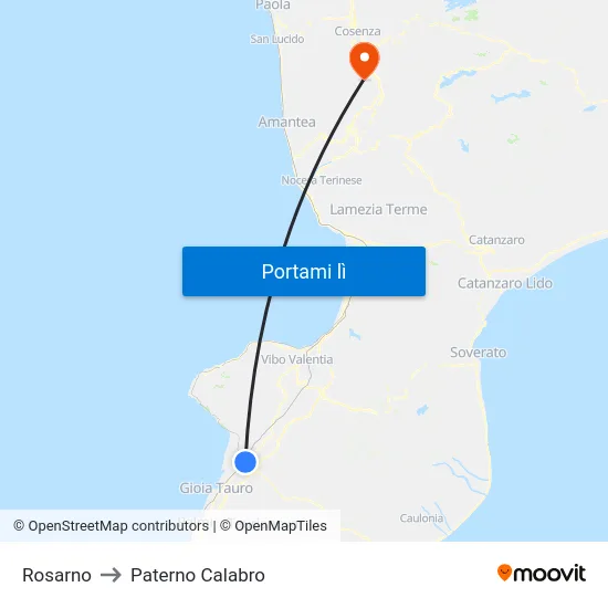 Rosarno to Paterno Calabro map
