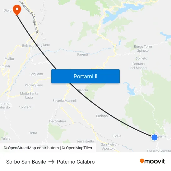 Sorbo San Basile to Paterno Calabro map