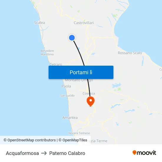 Acquaformosa to Paterno Calabro map