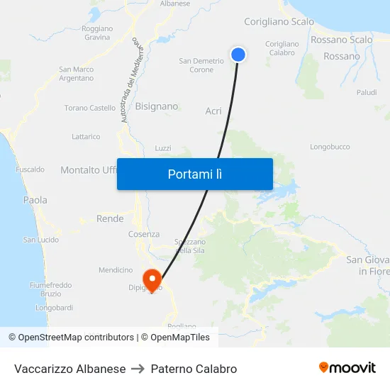 Vaccarizzo Albanese to Paterno Calabro map