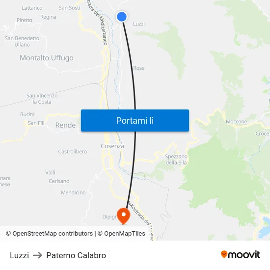 Luzzi to Paterno Calabro map