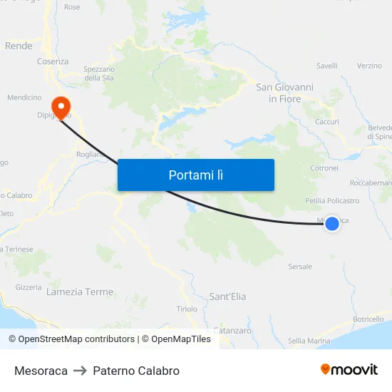 Mesoraca to Paterno Calabro map