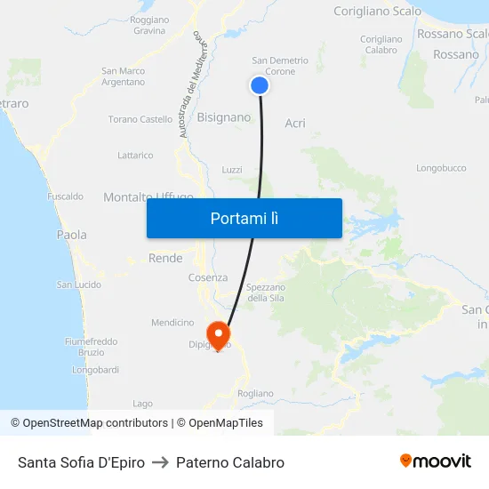Santa Sofia D'Epiro to Paterno Calabro map