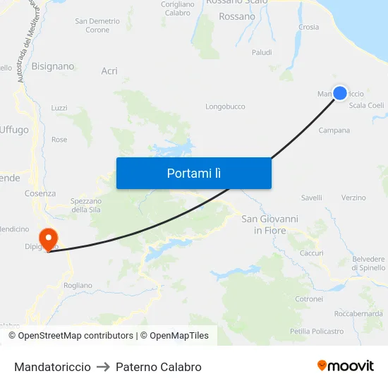 Mandatoriccio to Paterno Calabro map