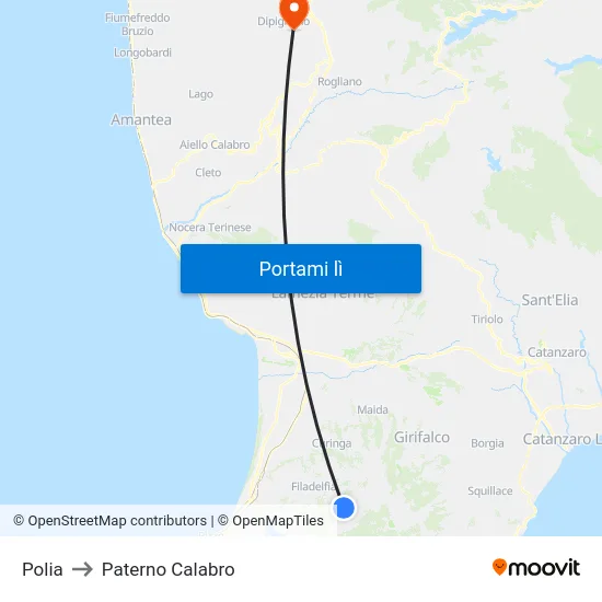 Polia to Paterno Calabro map