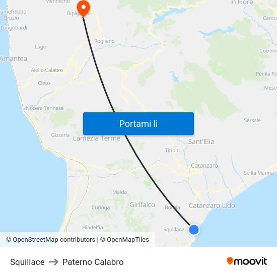 Squillace to Paterno Calabro map
