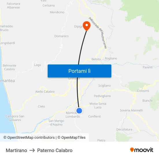 Martirano to Paterno Calabro map