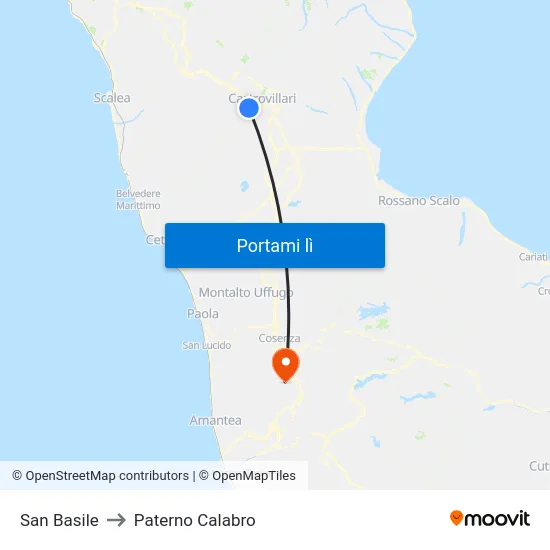 San Basile to Paterno Calabro map