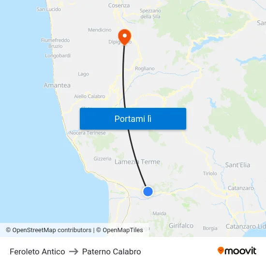 Feroleto Antico to Paterno Calabro map
