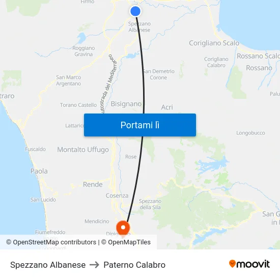 Spezzano Albanese to Paterno Calabro map