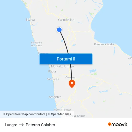 Lungro to Paterno Calabro map